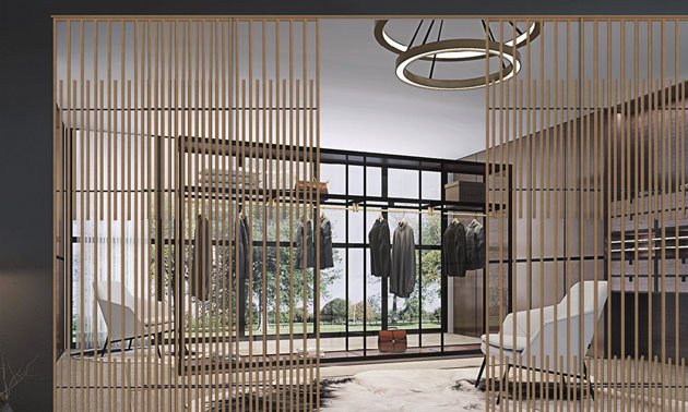 格栅门·金色拉丝边框配金色格栅竖条叉37-1